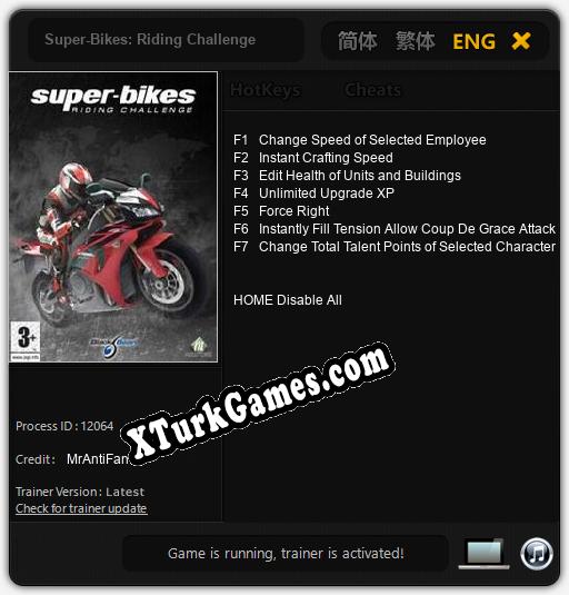 İçin Trainer’ı Çıktı Super-Bikes: Riding Challenge [v1.0.6]