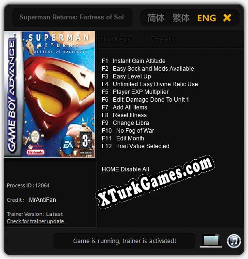 Superman Returns: Fortress of Solitude: Trainer’ı (V1.0.99)