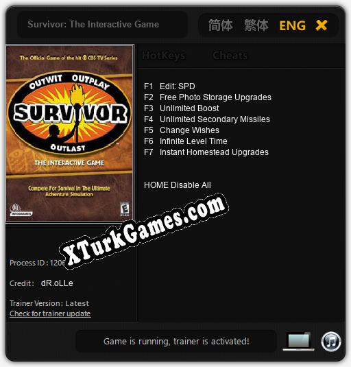 İçin Trainer’ı Çıktı Survivor: The Interactive Game [v1.0.1]