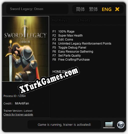 Sword Legacy: Omen: Cheats, Trainer +8 [MrAntiFan]