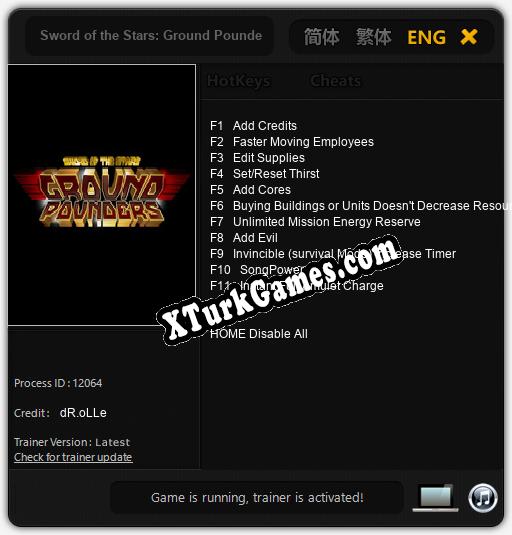 İçin Trainer’ı Çıktı Sword of the Stars: Ground Pounders [v1.0.1]