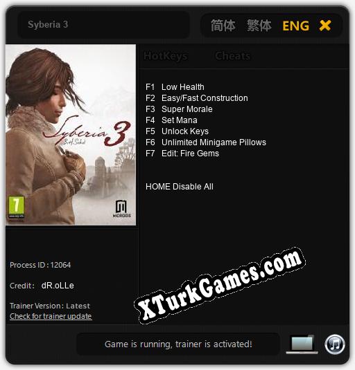 Syberia 3: Trainer +7 [v1.4]