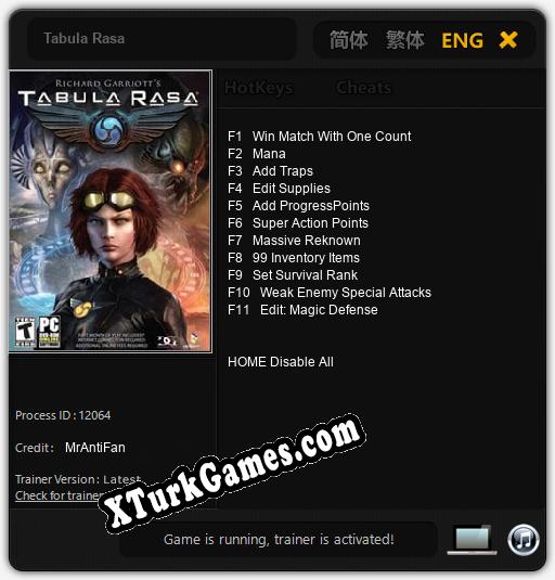 Tabula Rasa: Cheats, Trainer +11 [MrAntiFan]