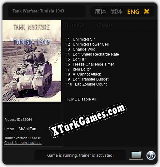 Tank Warfare: Tunisia 1943: Trainer’ı (V1.0.6)