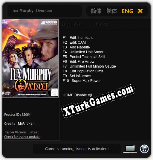İçin Trainer’ı Çıktı Tex Murphy: Overseer [v1.0.4]
