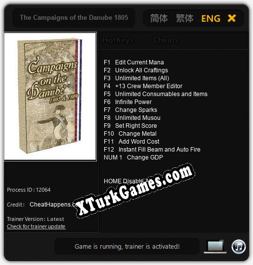 The Campaigns of the Danube 1805 & 1809: Cheats, Trainer +13 [CheatHappens.com]