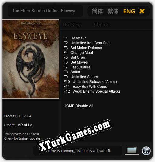 İçin Trainer’ı Çıktı The Elder Scrolls Online: Elsweyr [v1.0.5]