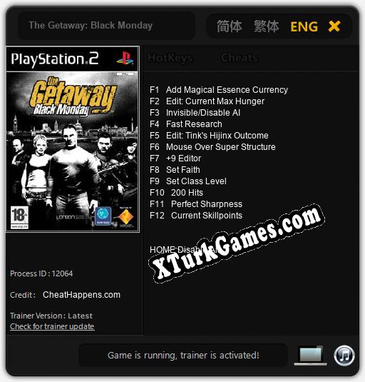İçin Trainer’ı Çıktı The Getaway: Black Monday [v1.0.7]