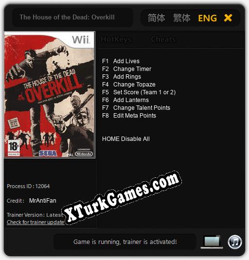 İçin Trainer’ı Çıktı The House of the Dead: Overkill [v1.0.2]