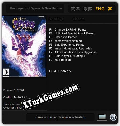 The Legend of Spyro: A New Beginning: Trainer +9 [v1.9]