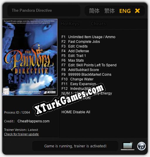 İçin Trainer’ı Çıktı The Pandora Directive [v1.0.6]