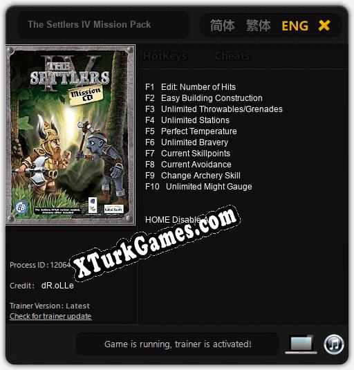 The Settlers IV Mission Pack: Trainer’ı (V1.0.15)