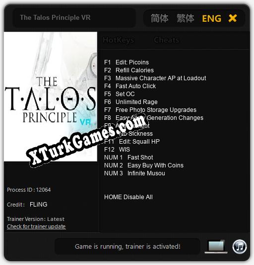 İçin Trainer’ı Çıktı The Talos Principle VR [v1.0.9]