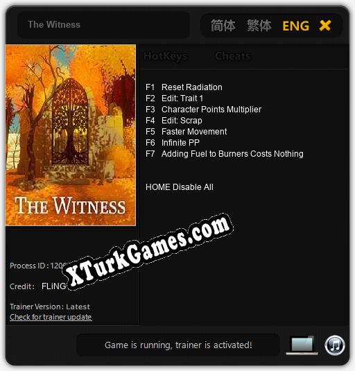 İçin Trainer’ı Çıktı The Witness [v1.0.2]
