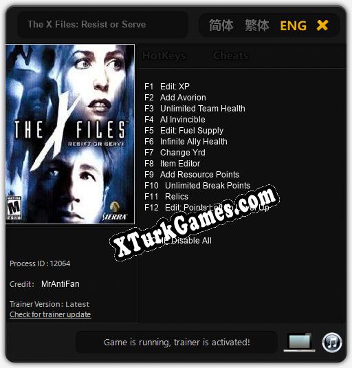 The X Files: Resist or Serve: Trainer’ı (V1.0.74)