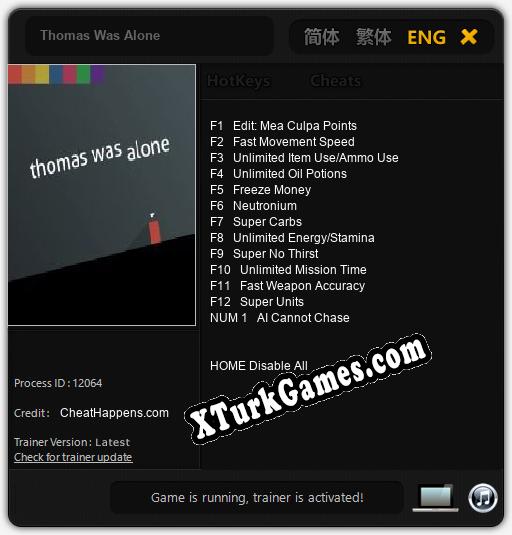 Thomas Was Alone: Trainer’ı (V1.0.82)