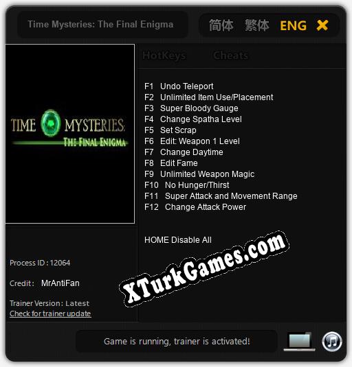 Time Mysteries: The Final Enigma: Trainer +12 [v1.1]