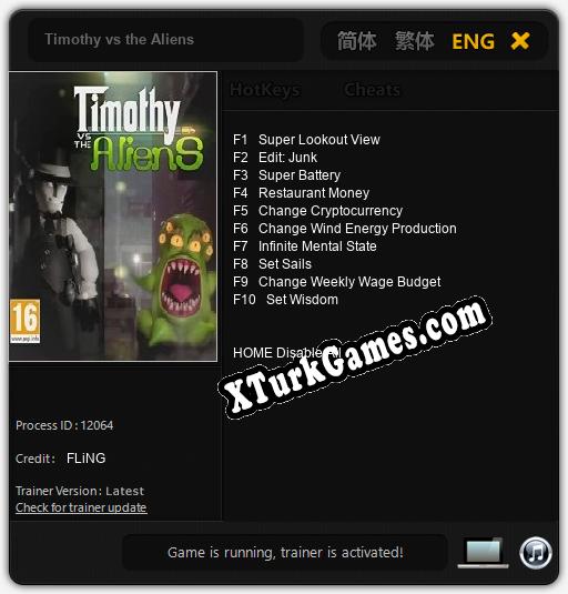 Timothy vs the Aliens: Trainer’ı (V1.0.19)