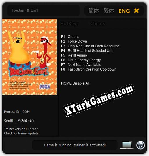 ToeJam & Earl: Trainer +8 [v1.1]