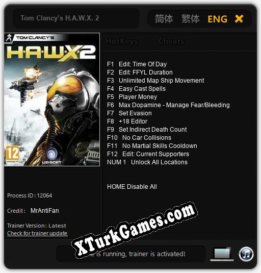 İçin Trainer’ı Çıktı Tom Clancy’s H.A.W.X. 2 [v1.0.8]