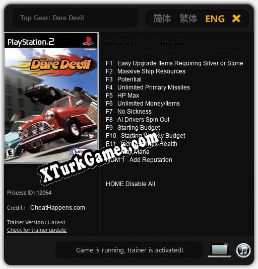 Top Gear: Dare Devil: Trainer +13 [v1.1]