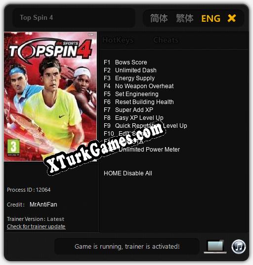 Top Spin 4: Trainer’ı (V1.0.45)