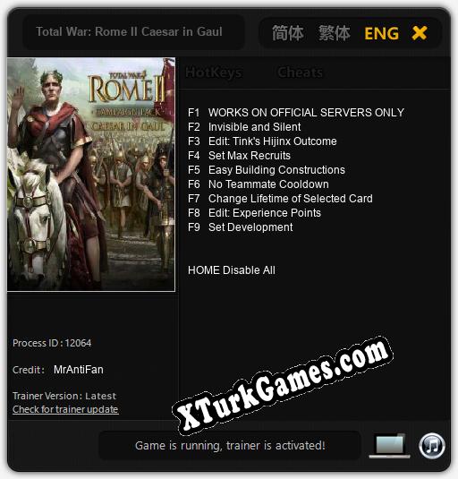 İçin Trainer’ı Çıktı Total War: Rome II Caesar in Gaul [v1.0.9]