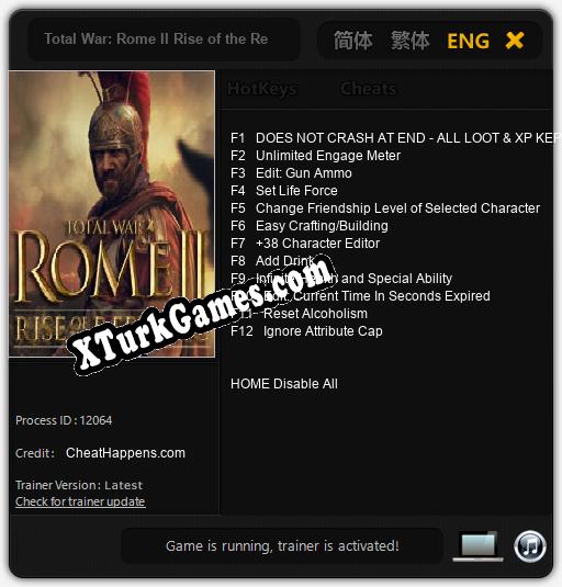 Total War: Rome II Rise of the Republic: Trainer +12 [v1.3]
