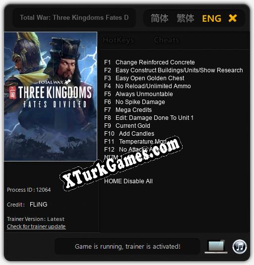 Total War: Three Kingdoms Fates Divided: Trainer’ı (V1.0.85)