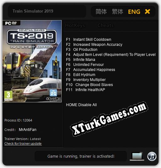 Train Simulator 2019: Trainer’ı (V1.0.2)