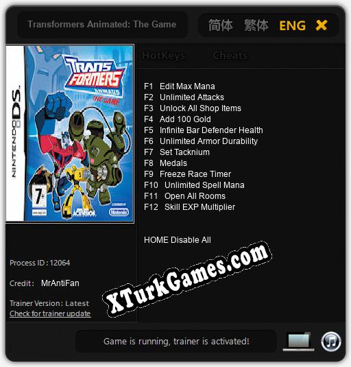 Transformers Animated: The Game: Trainer +12 [v1.8]
