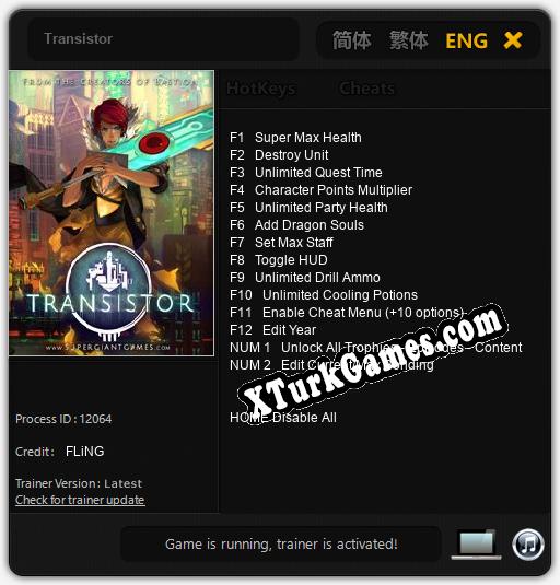 Transistor: Cheats, Trainer +14 [FLiNG]