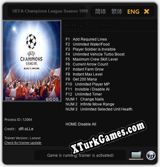UEFA Champions League Season 1999/2000: Cheats, Trainer +15 [dR.oLLe]