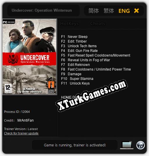 Undercover: Operation Wintersun: Trainer’ı (V1.0.83)