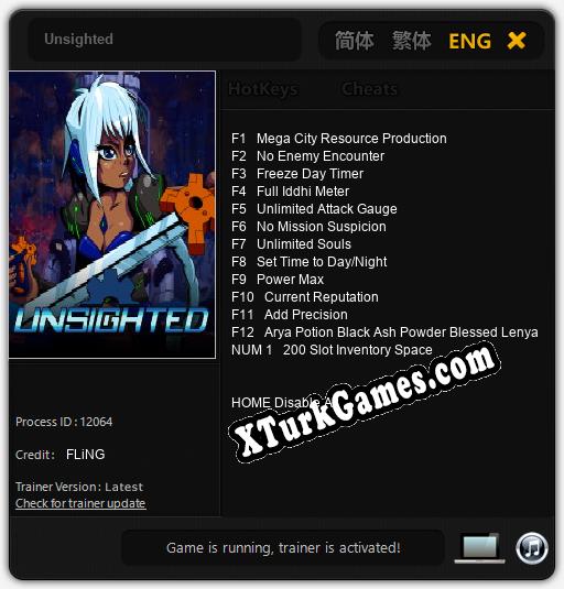 İçin Trainer’ı Çıktı Unsighted [v1.0.3]