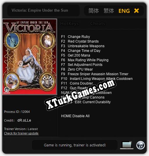 İçin Trainer’ı Çıktı Victoria: Empire Under the Sun [v1.0.1]