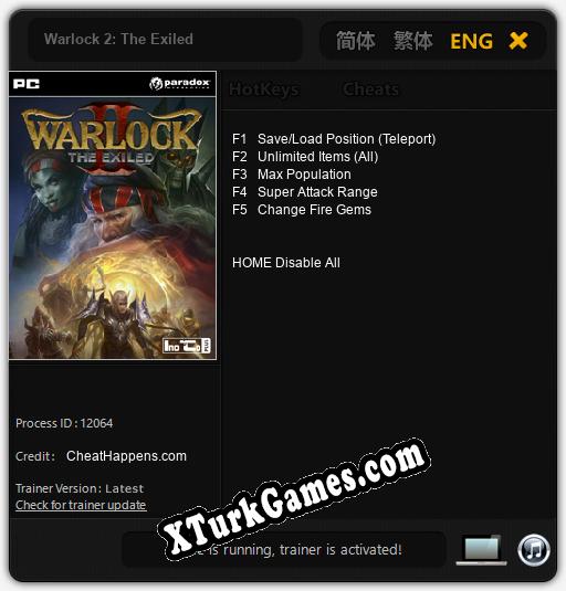 İçin Trainer’ı Çıktı Warlock 2: The Exiled [v1.0.5]
