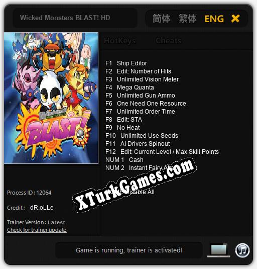 Wicked Monsters BLAST! HD: Trainer’ı (V1.0.6)