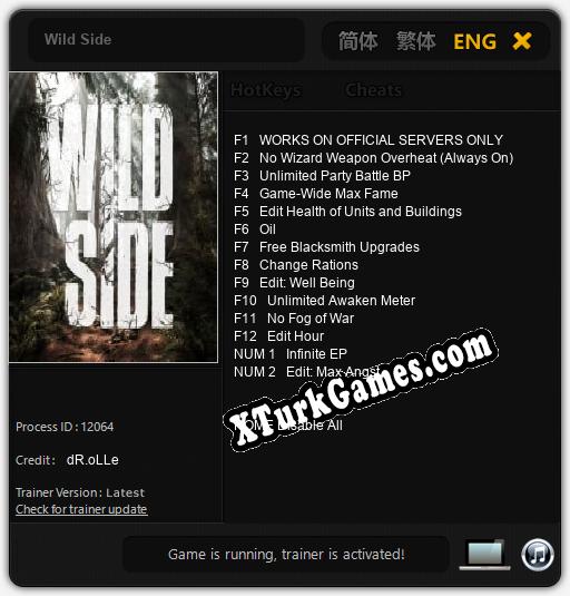 İçin Trainer’ı Çıktı Wild Side [v1.0.8]