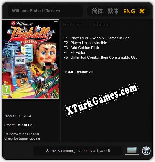 Williams Pinball Classics: Trainer +5 [v1.2]