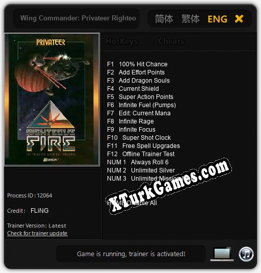 İçin Trainer’ı Çıktı Wing Commander: Privateer Righteous Fire [v1.0.6]