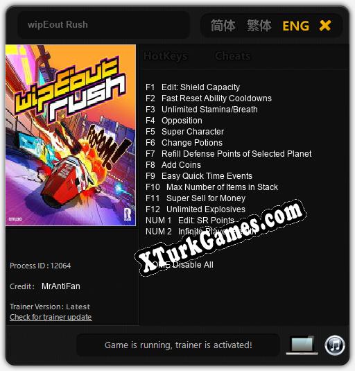 İçin Trainer’ı Çıktı wipEout Rush [v1.0.7]