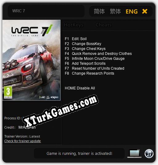WRC 7: Trainer +8 [v1.2]