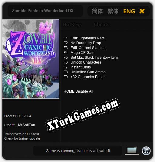 Zombie Panic in Wonderland DX: Trainer’ı (V1.0.12)